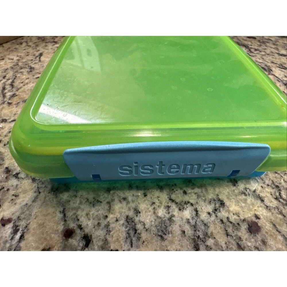Sistema Containers 11.8 Oz Split box & Sandwich Box 450ml, Blue & Green, Set- 2